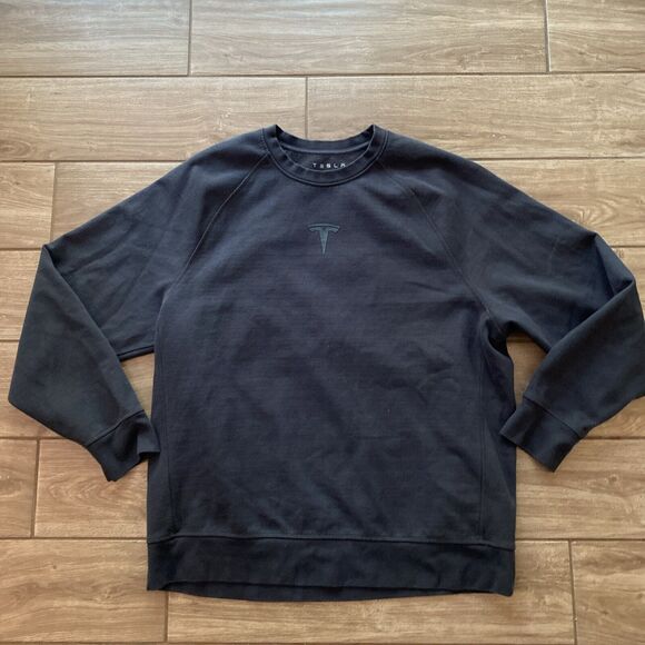 Tesla sMen’s Black Long Sleeve Crewneck Pullover Sweatshirt Sweater Size XL - Picture 1 of 7